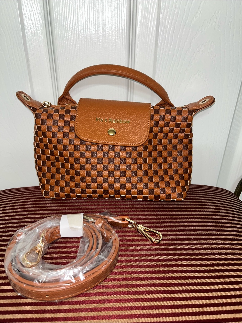 Iris & Rainbow Brown/Rust Checkered Slay Crossbody Bag